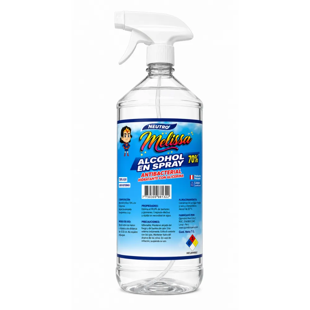 ALCOHOL SPRAY DE 70° LITRO  - CON PULVERIZADOR
